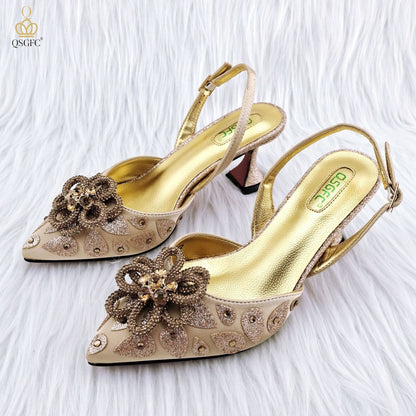 Classic Style Women's Hand Bag Matching High Heels Wedding Party Shoe Bag Set