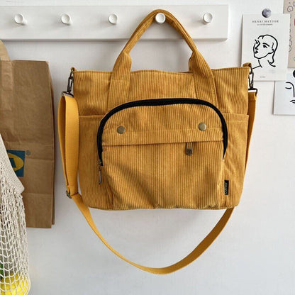 Women Corduroy Shoulder Tote Handbag Canvas Bags Zipper Crossbody Bag