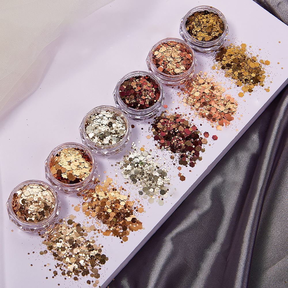 Nail Art 6Pcs Sequins Glitter Hexagon Flakes DIY Epoxy Silicone Mold Filling Kit