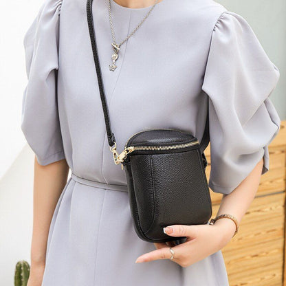 Genuine Leather Mini Bucket Bag Handbags Casual Shoulder Bags Black 14*19*2 CM