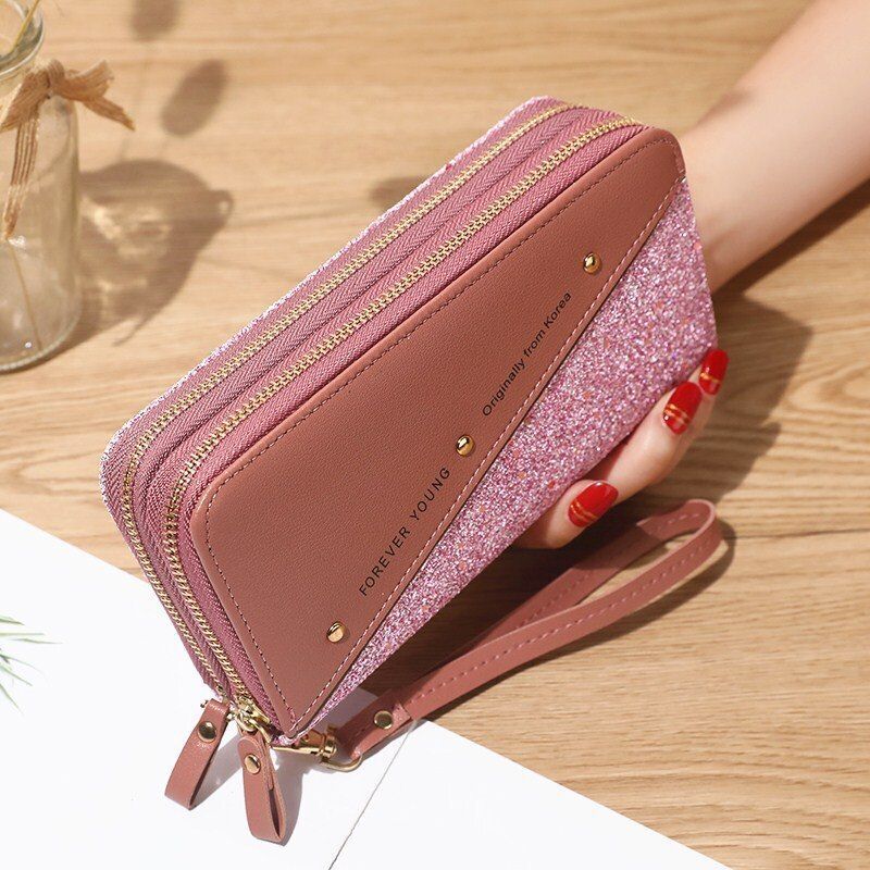 Women Wallets Coin Purses Cards Holder Double Zippers Handbag Money Bags 20*10CM