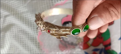 Ancient China Qing Dynasty Antique Dragon Bangle Colect Inlaid Gemstone Bracelet