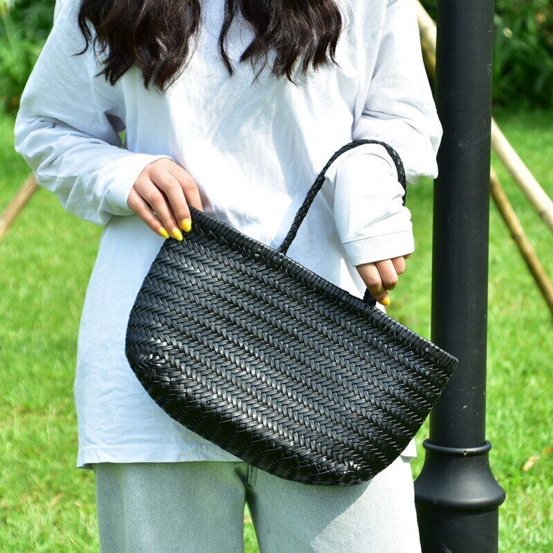 Women's Genuine Leather Woven Shoulder Bag Weaving Bag Cowhide Cross Hand Bags