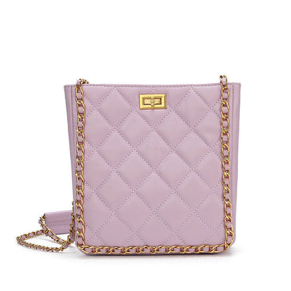 Small Quilted Sheepskin Leather Shoulder Bag Tote Chain Strap Handbag Fashion