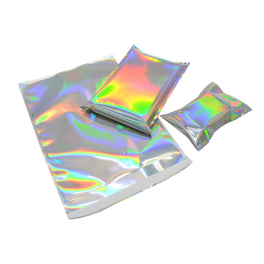 100 Pcs Hologram Mylar Adheisve Pouch Bag Three Side Sealed Foil Glitter Bags