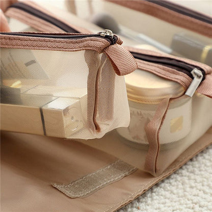 Travel Cosmetic Bag Mesh Make Up Toiletry Brushes Lipstick Storage Organizer Bag