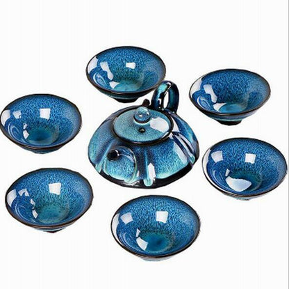 Jingdezhen Porcelain Starry Sky Tea Set 6 Cups 1 Teapot Set Kung Fu Tea Ceremony