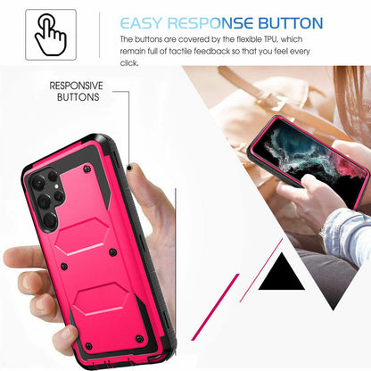 Case For Galaxy S22 5G Ultra + Clip Belt Stand Cover / Tempered Glass Protector