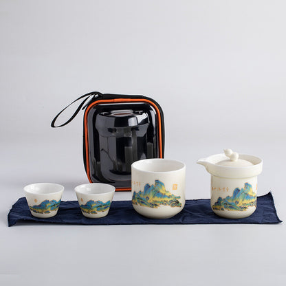 Porcelain Tea Set Pot With Infuser Holes Matching Tea Cup Portable Bag 6pcs/lot