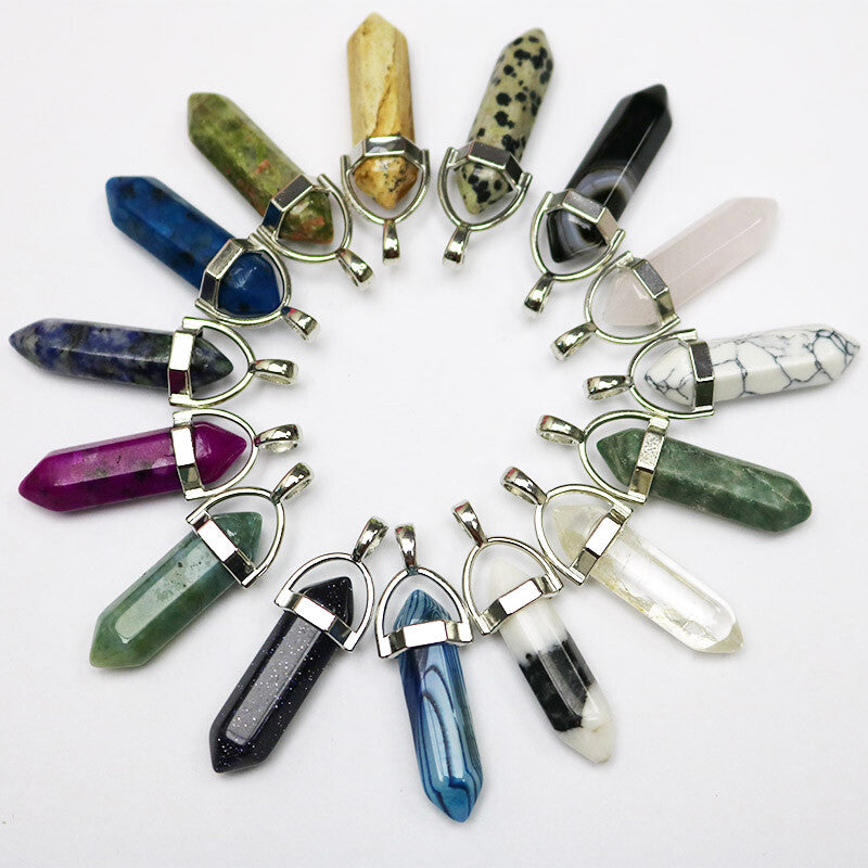 25pcs Charms Crystal Quartz Gem Stone Point Pillar Pendant for Jewelry Making