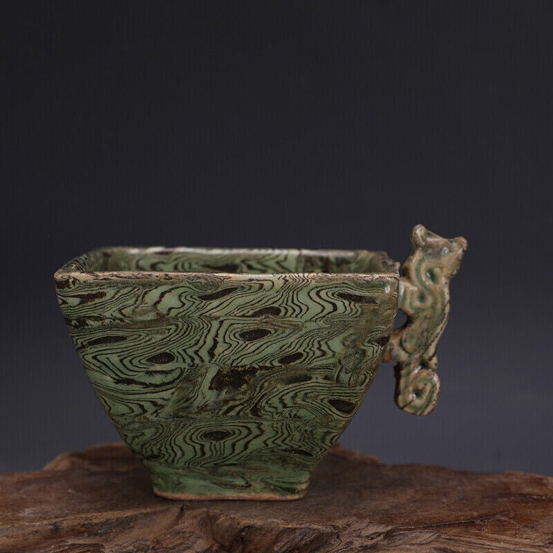 4" China antique Tang dynasty greenland Sifang Tea Bowl