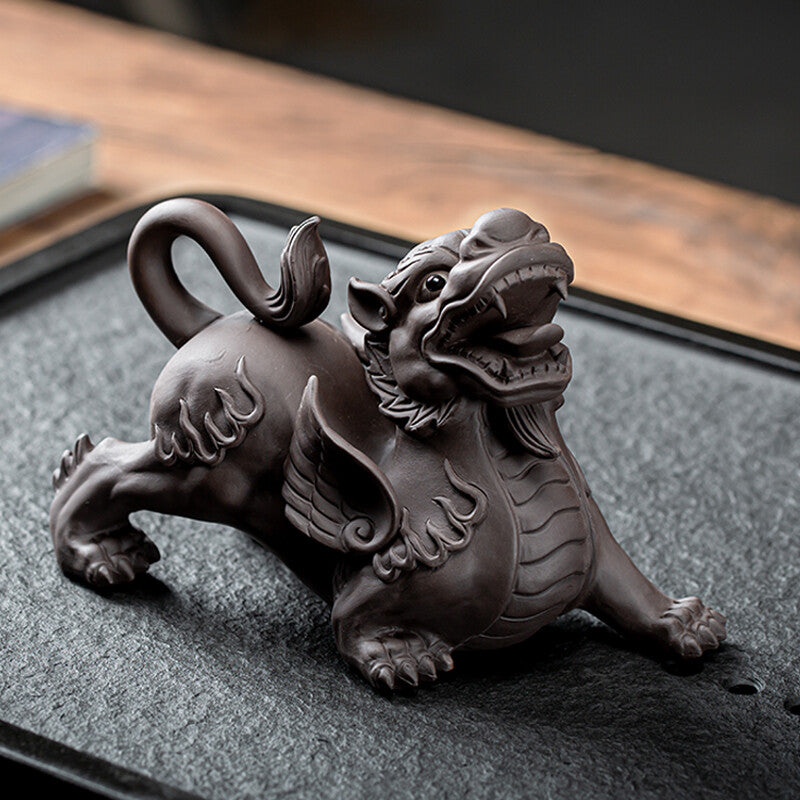 Chinese Yixing Purple Clay Tea Pet Brave Statue Troops Animal Tea Play Decorate