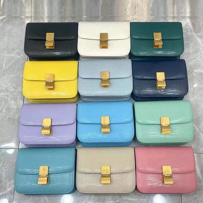 Lizard Effect Real Leather Flap Box bag Shoulder bag Purse Crossbody Square bag