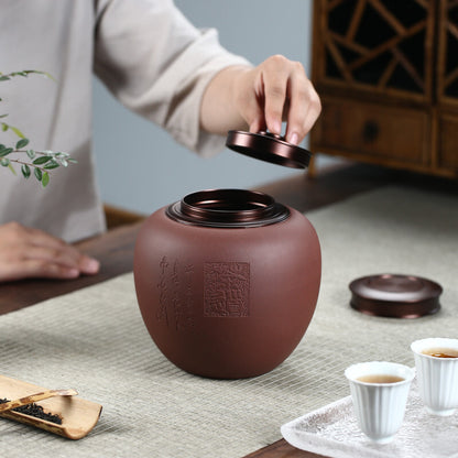 Sealed Tea Canister With Lid Chinese Yixing Zisha Purple Clay Awakening Tea Jar