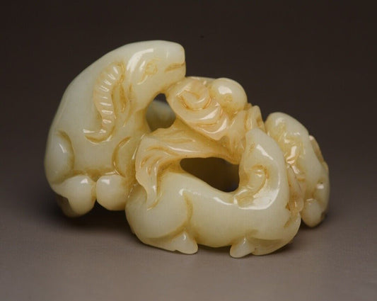 Chinese Old Natural Hetian Jade Carved Sheep Statue Collection Sculpture Artwork