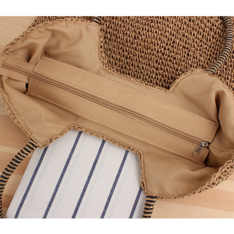 New Womens Simple Solid Tote Bag One-shoulder Straw Bag Summer Beach Bag