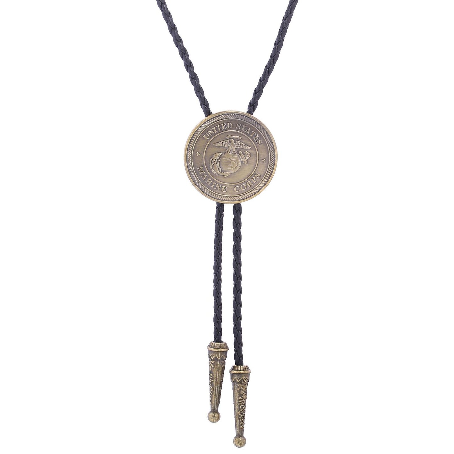 Men Bolo Tie Leather Chain Fashion United States Marine Corps Bronze Bow Necktie