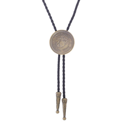 Men Bolo Tie Leather Chain Fashion United States Marine Corps Bronze Bow Necktie
