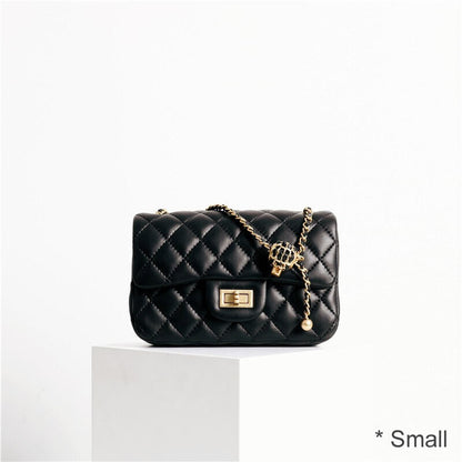 Quilted Lambskin Leather Small Flap Purse Chain Clutch Shoulder bag Crossbody