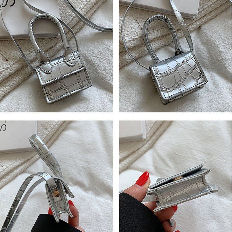 Small Square Shoulder Bag Handbag Crossbody White Black Synthetic Leather Purse