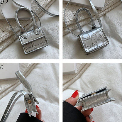Small Square Shoulder Bag Handbag Crossbody White Black Synthetic Leather Purse