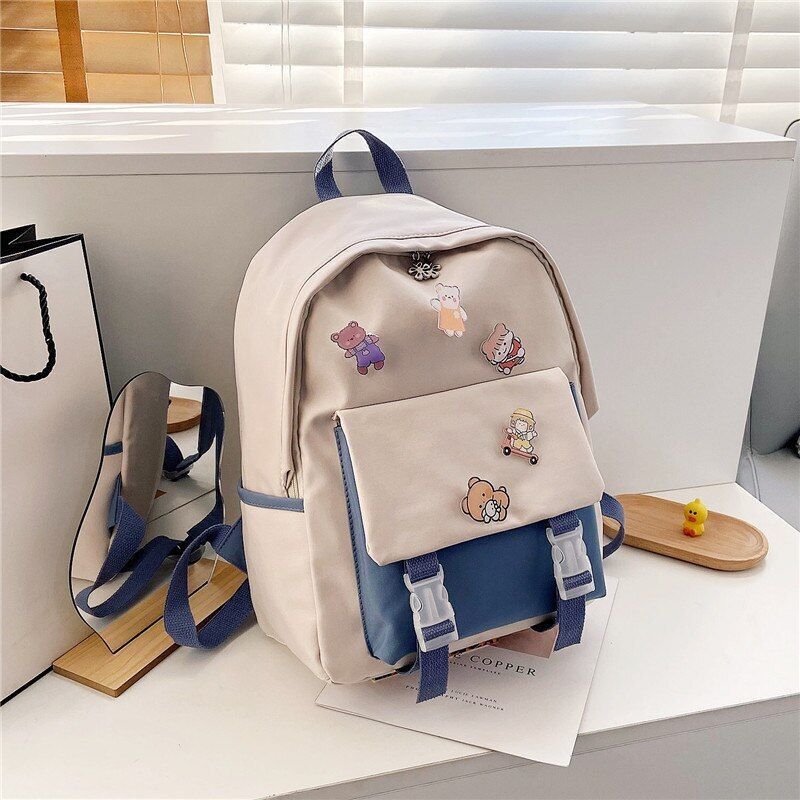 Backpack Women Cartoon Bag Summer Small Canvas Shoulder Bag Traveling Rucksack