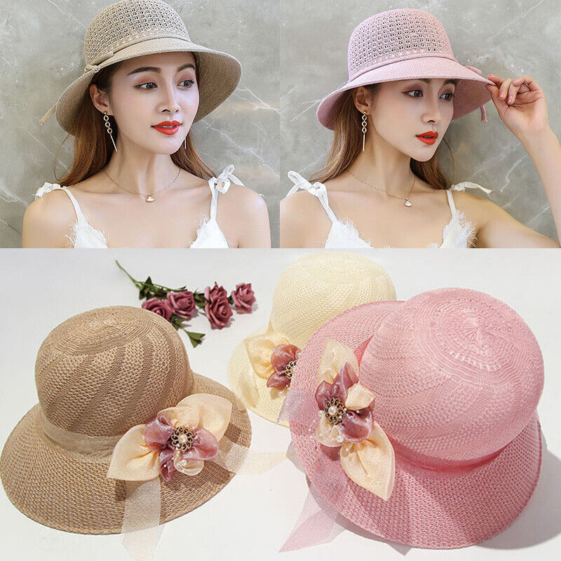 Women's Bow Large Floppy Folding Wide Brim Cap Sun Straw Summer Beach Hat New
