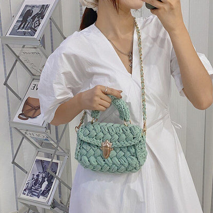 Knitting Bag Woolen Yarn Handmade Woven Handbag Square Crochet Purse 18*5*13 CM