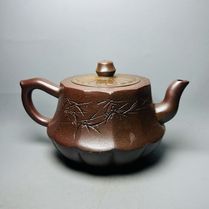 Vintage Chinese Yixing Purple Clay Teapot Zisha Ceremony Carving Collectible Art