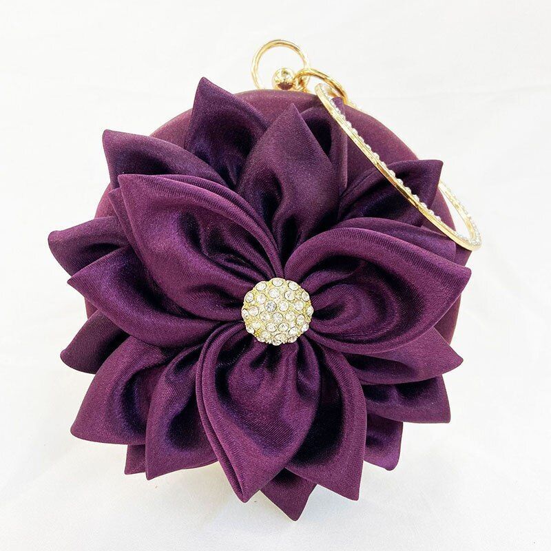 Red Flower Clutch Purse Evening Bag Diamond Wedding Silk Handbag 15*15*5 CM 1 PC