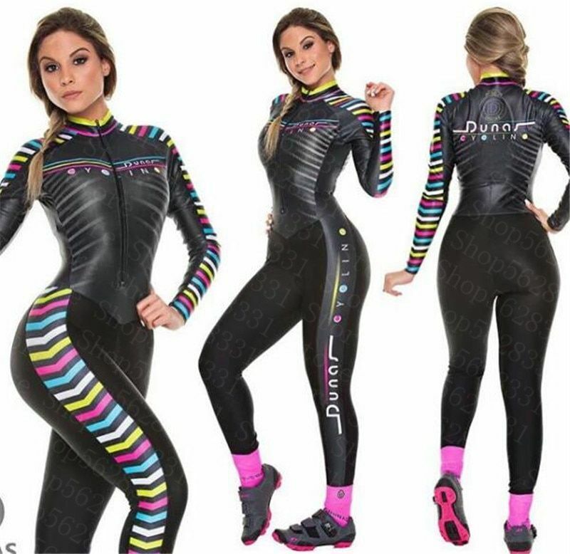 Women Pants Triathlon Long-Sleeved Warm One-pieces Jumpsuits Cycling Jersey Suit
