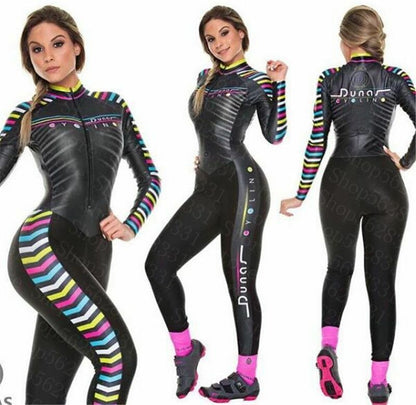 Women Pants Triathlon Long-Sleeved Warm One-pieces Jumpsuits Cycling Jersey Suit