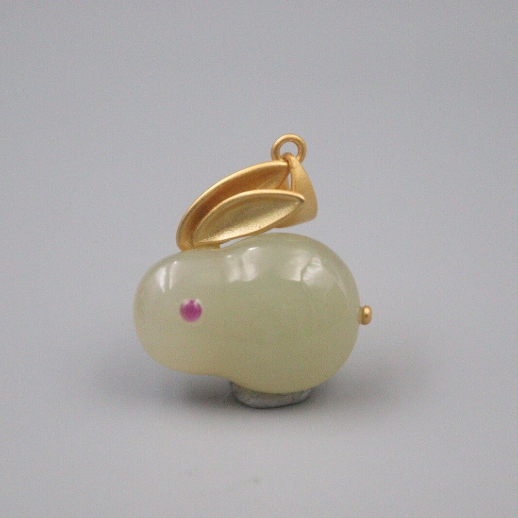 Real S925 Silver Hetian Jade Pendant Women's Charm Small Rabbit Lucky Pendan