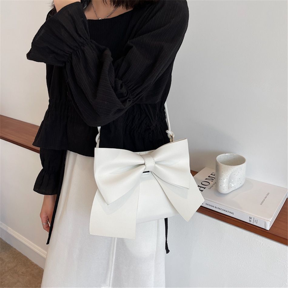 Elegant Bow Underarm Bag Synthetic Leather Shoulder Messenger Bag Purses Handbag