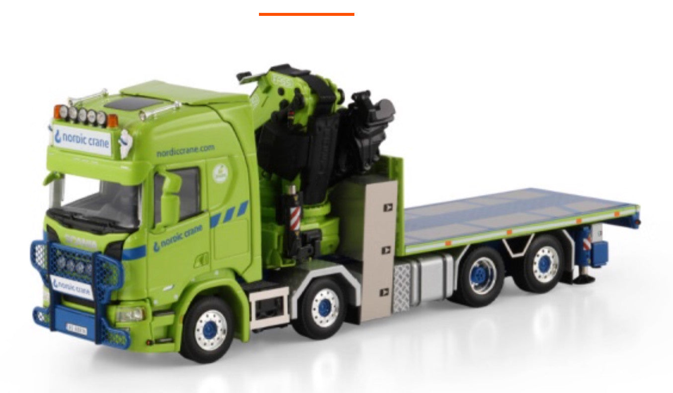 1:50 WSI SCANIA R 8X2 Truck-mounted Crane Flatbed Trailer NORDIC Diecast Model