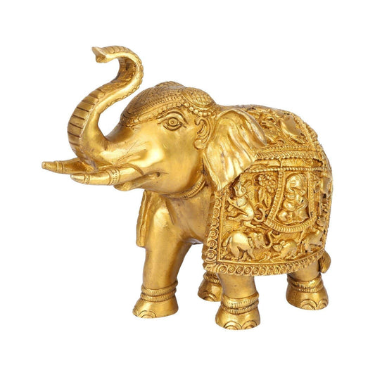 Brass Engraved Elephant Fengsui Vastu Idol Figurines Statue For Home Decor