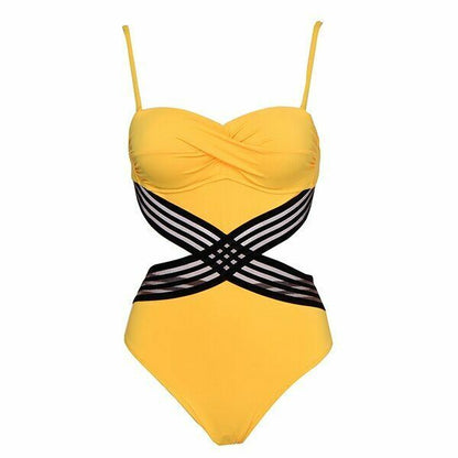 Women One-Piece Swimsuits Push Up Swimwear Patchwork Mesh Backless Bathing Suits