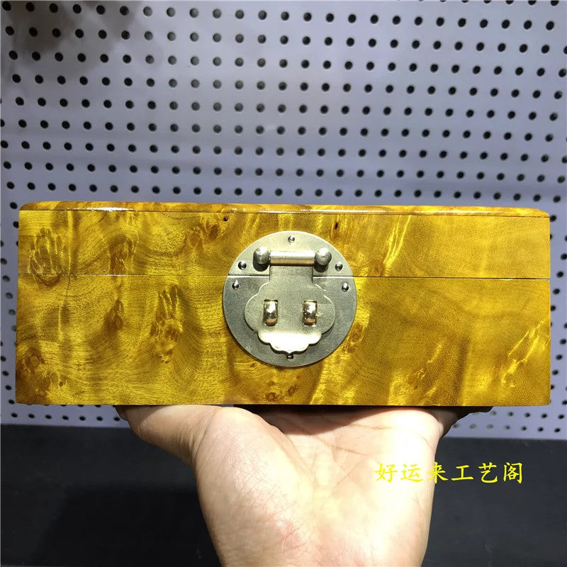 Golden Camphor Burl Wood Jewelry Box Solid Wood Tea Storage Keepsake Case