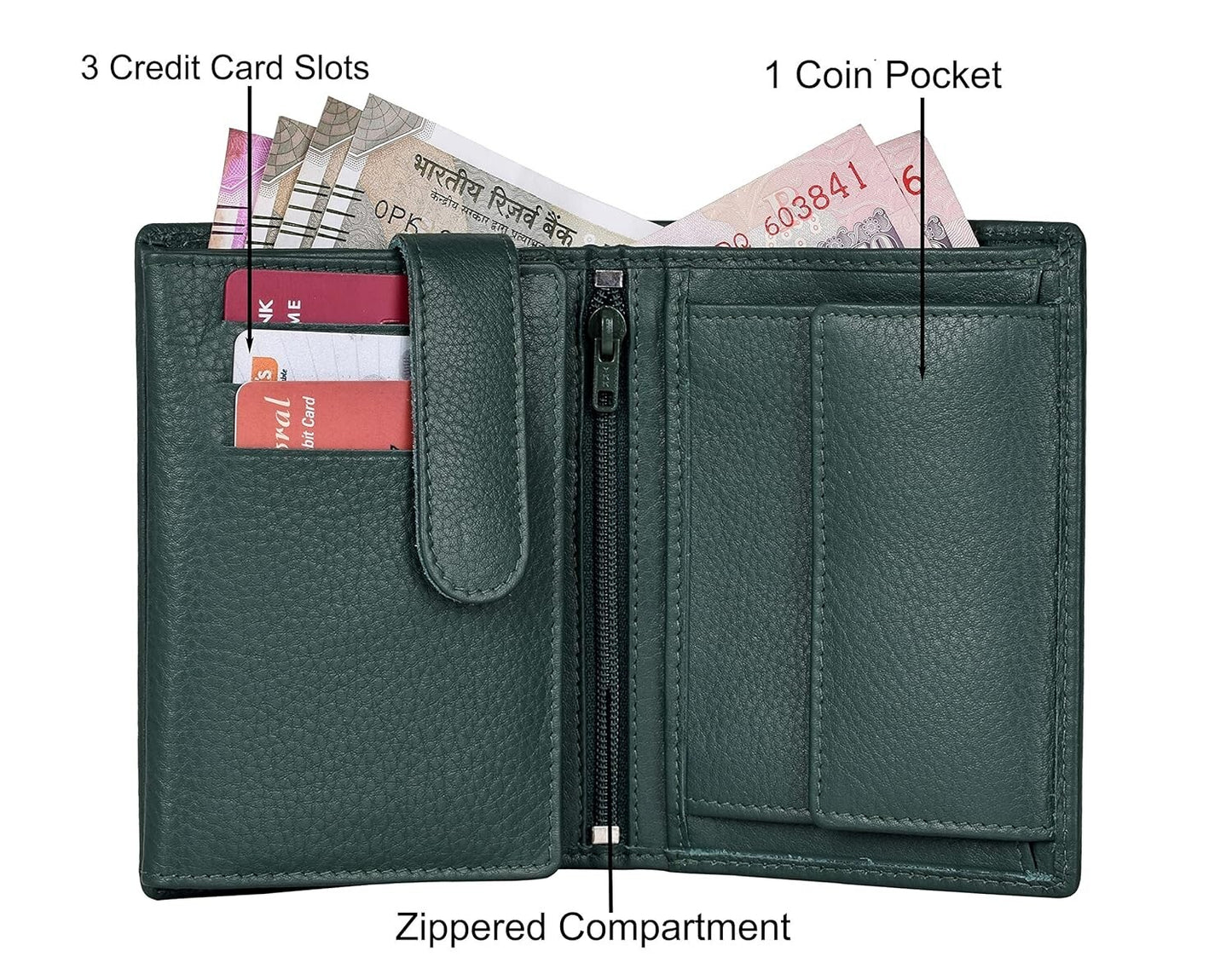 New Green Bi-Fold Leather Men's Wallet RFID Protection Gift Item