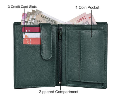 New Green Bi-Fold Leather Men's Wallet RFID Protection Gift Item