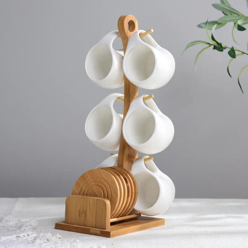 Ceramic Coffee Cup Household Mug Hanging Water Cup Set Kitchen Tea Set Bamboo