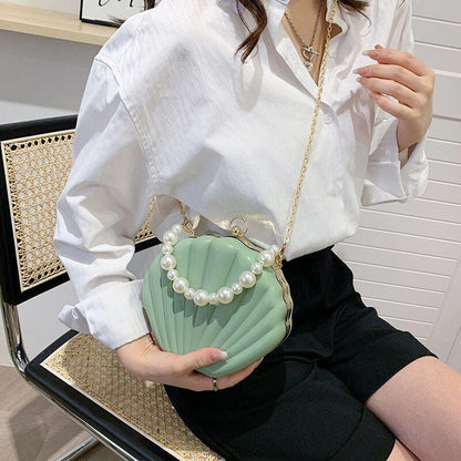 Evening Bags Shell Shape Clutch Bags Handbag Pearl Beaded Shell Chain Party Bags