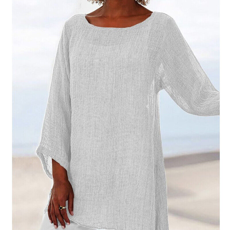 Tunic Tops Tee Pullover T-Shirt Blouse Baggy Casual Solid O Neck Summer