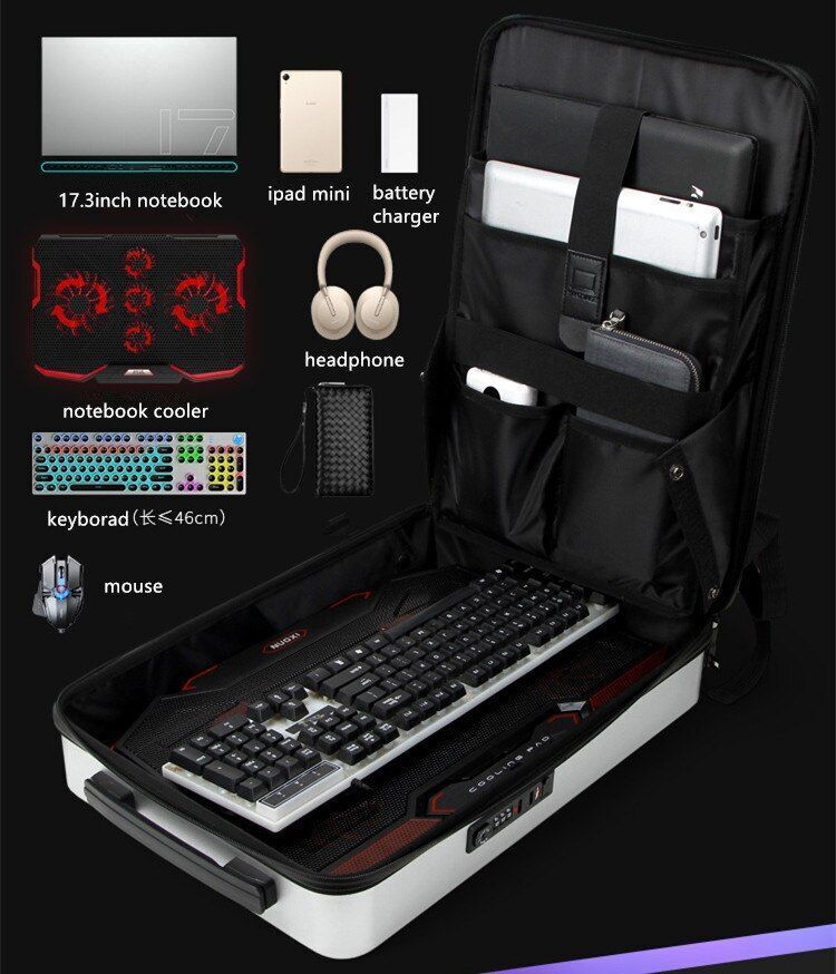 Anti-theft 17.3" Laptop Backpack Hard Shell Notebook USB Waterproof Travel Bags