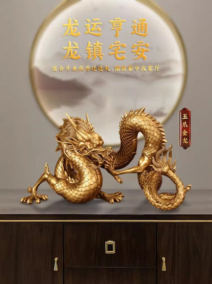 Brass Carved Dragon Statue Feng Shui Home Decor Chinese Zodiac Year Gift