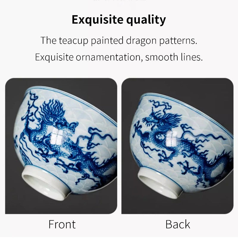 165ml Chinese Blue-and-White Porcelain KungFu Tea Bowl Dragon Pattern Teaware