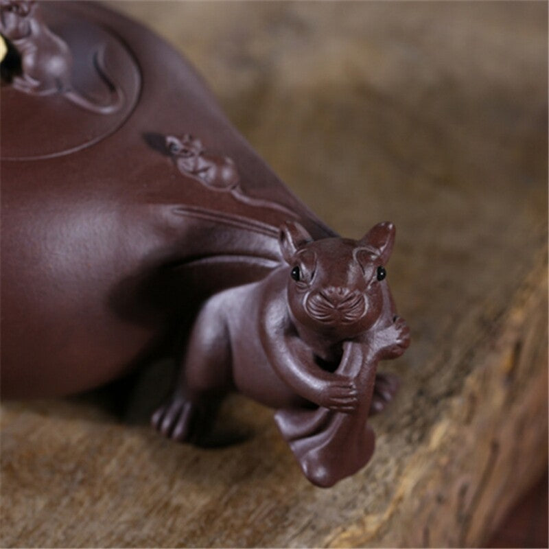 Full Handmade Tea Pot Creative Real Yixing Zisha Purple Clay Pot Mouse Statue