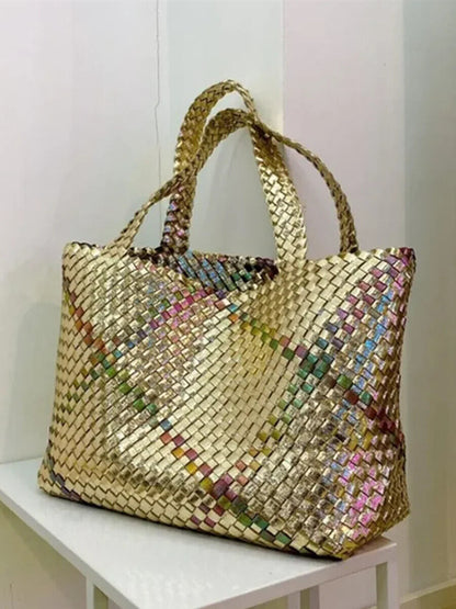 Women’s Tote Handbags Woven Color block Shoulder Bags Bag Shopping Bags