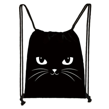 Black Cat Drawstring Bag Women Shopping Purse Canvas Travelling Bag Backpack 1PC