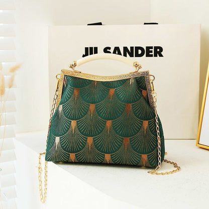 Vintage Green Fashion Bags Shell Lock Tote Handbags Purses 120 CM Chain Strap